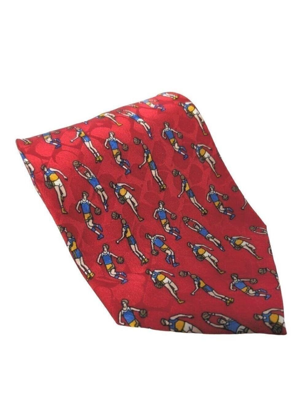 Fondini Red Silk Novelty Necktie Basketball Player